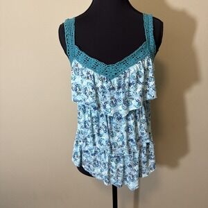 Candie's Y2K Tank Top Tiered Shirt Ruffled Flowing Top 90s Blue Juniors Size S